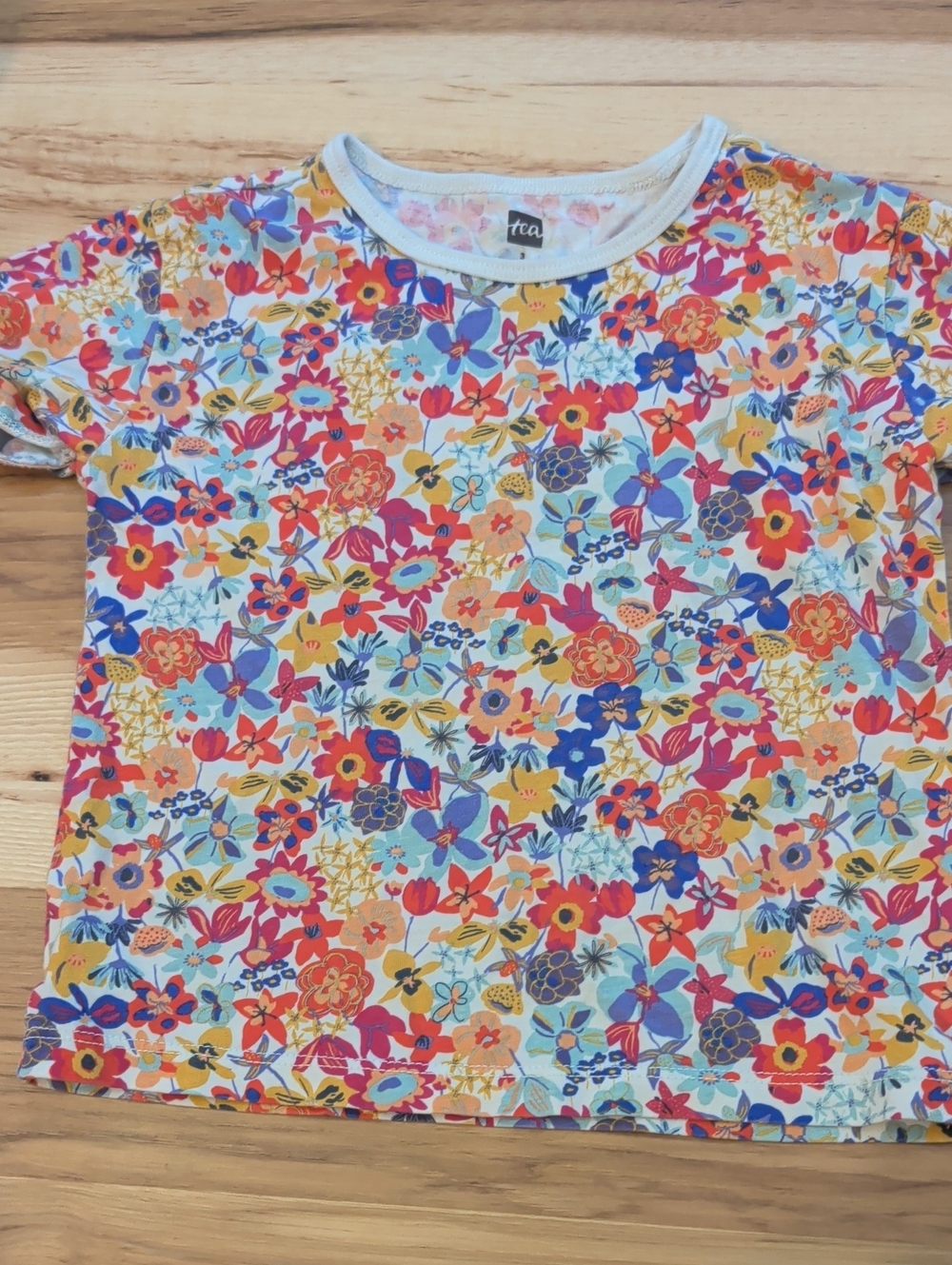 Tea Collection Girls Floral Short Sleeve Tee in Red, Blue, Yellow, Pink
